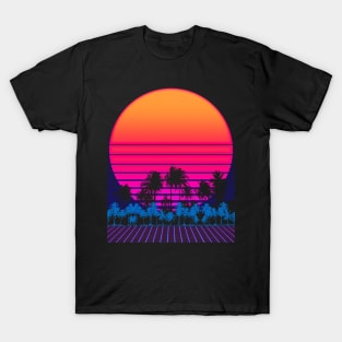 80s Vaporwave Palm Trees Sunset T-Shirt